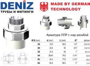 Арматура ППР с наружней резьбой DENIZ