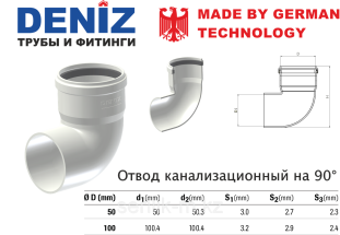 Отвод канализационный на 90°-DENIZ