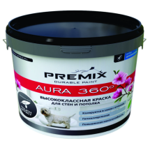 PREMIX AURA 360 9Л КРАСКА ВЫСОКОКЛАССНАЯ ОТДЕЛКА СУХИХ И ВЛАЖНЫХ ОСОБОУСТОЙЧИВАЯ К МЫТЬЮ И ИСТИРАНИЮ
